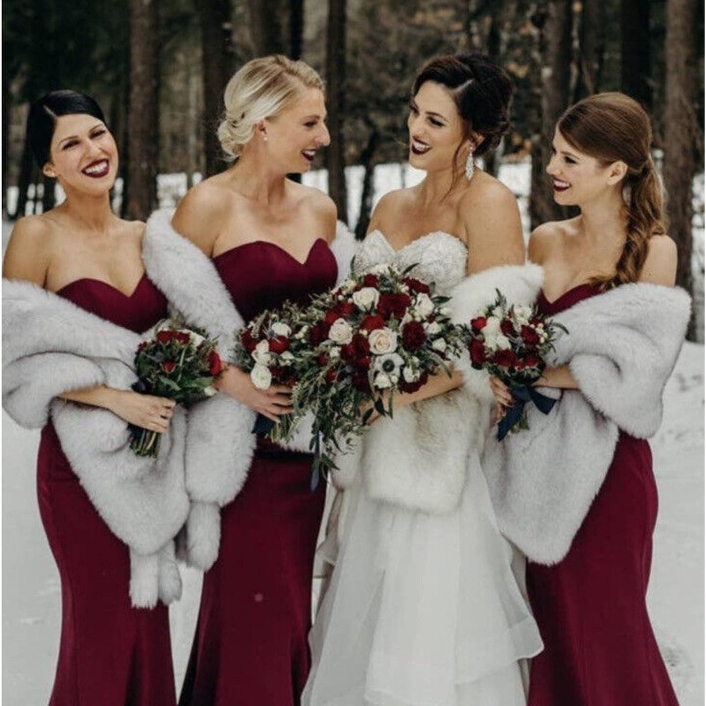 Sissily Designs •M• Silver White Fox Faux Fur Bridal Stole Wrap Winter Wedding